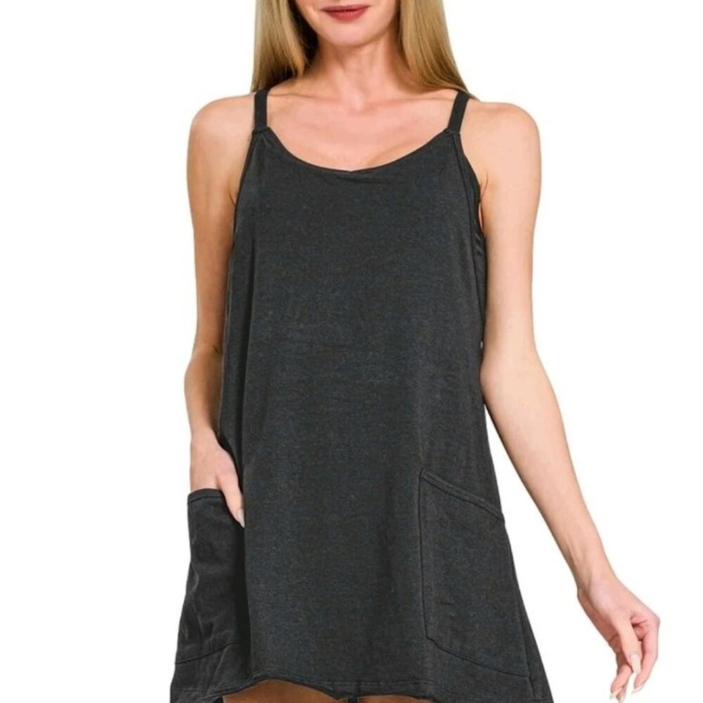 Zenana Women’s Adjustable Sleeveless Racerback Mini Dress with Built-In Romper